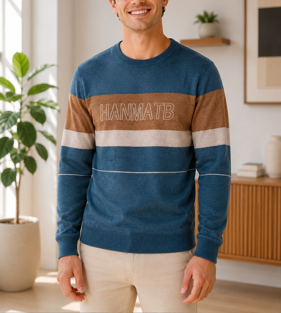 Men's Blue And Rust Printed Knit Jersey - StylePhase SA