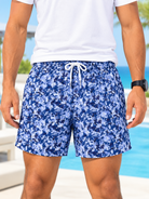 front view of men's blue digital camouflage print shorts