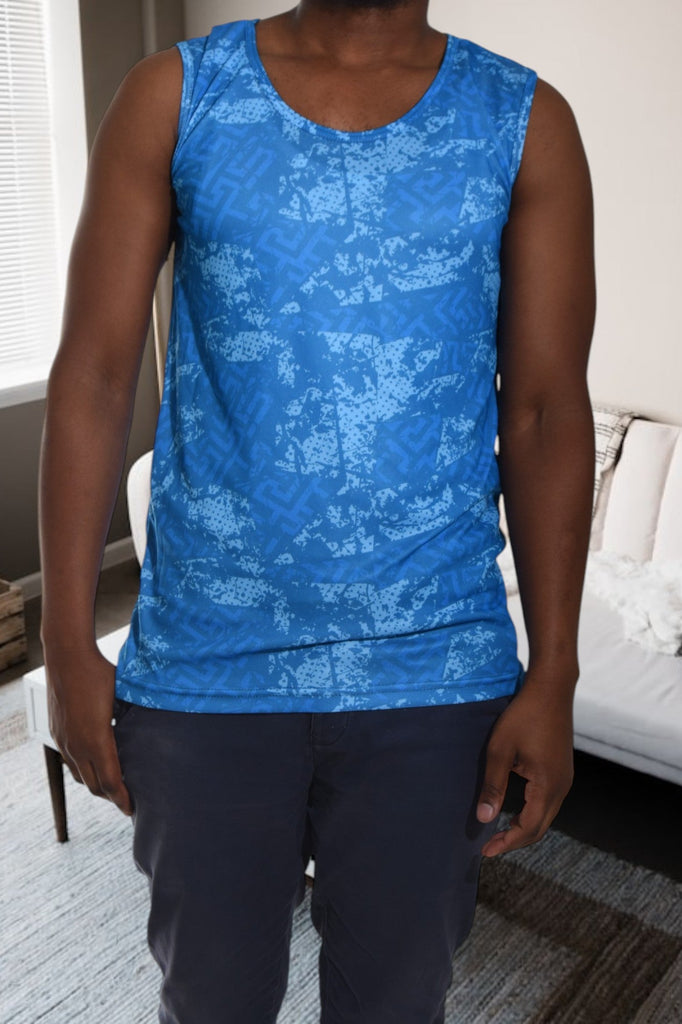 Mens Blue Printed Vest - StylePhase SA