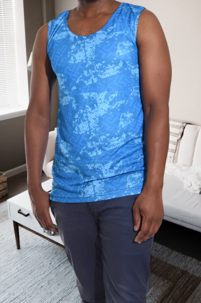 Mens Blue Printed Vest - StylePhase SA