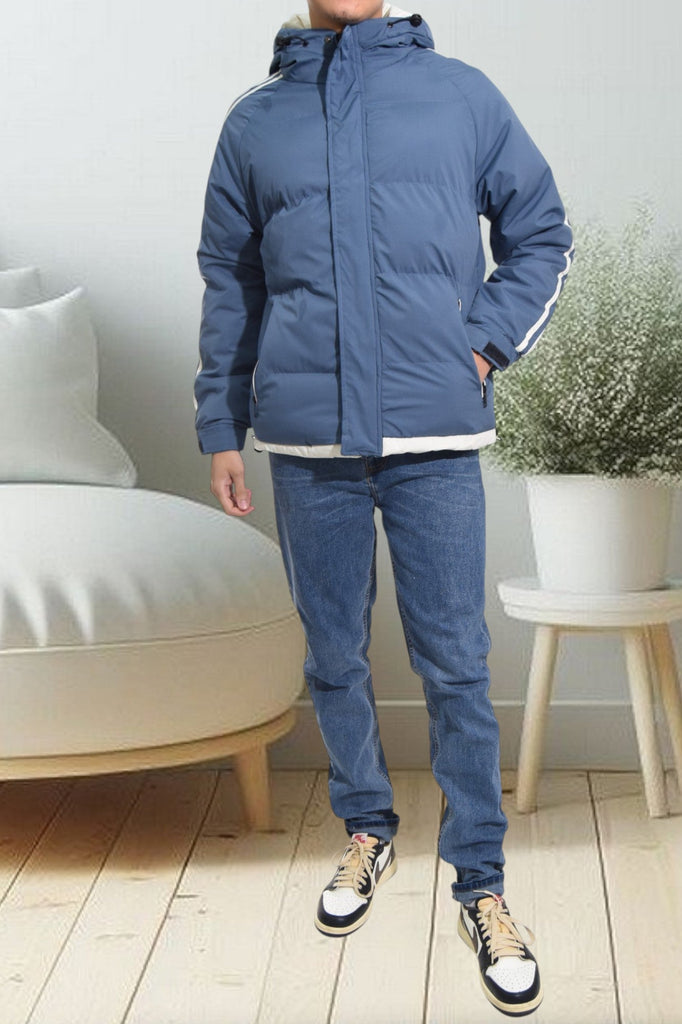 Mens Blue Puffer Hoody Jacket - StylePhase SA