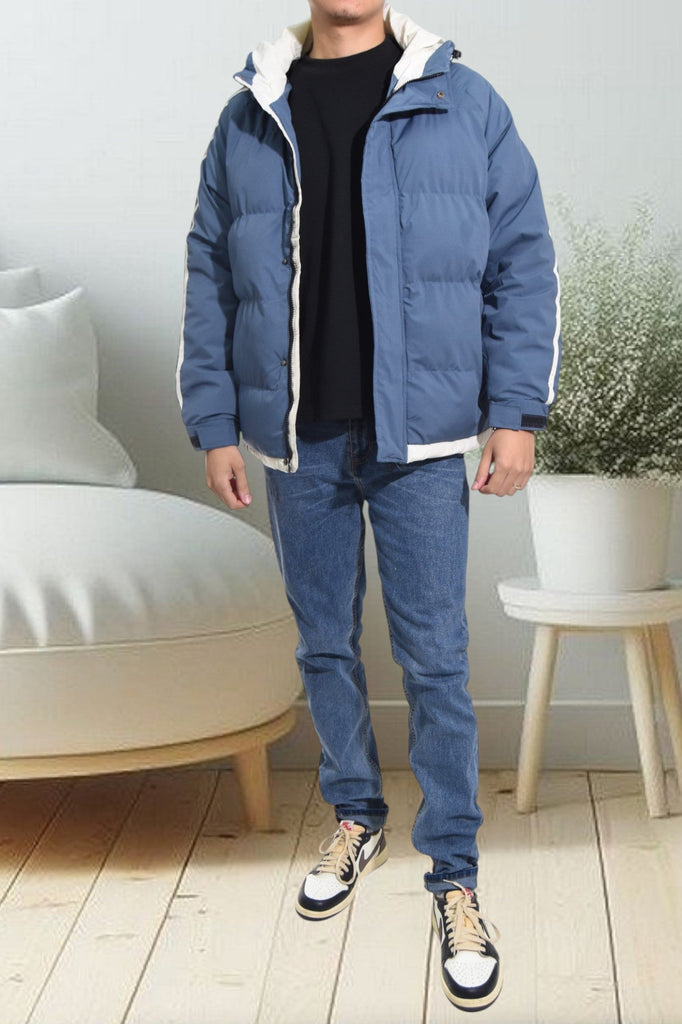 Mens Blue Puffer Hoody Jacket - StylePhase SA