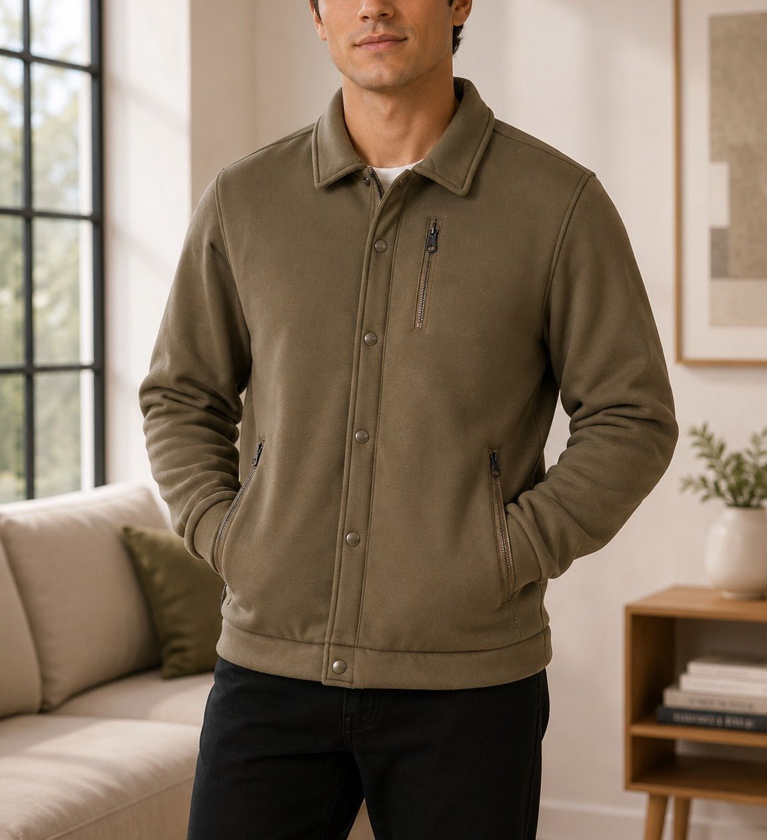 Mens Brown Fleece Chest Zip Jacket - StylePhase SA