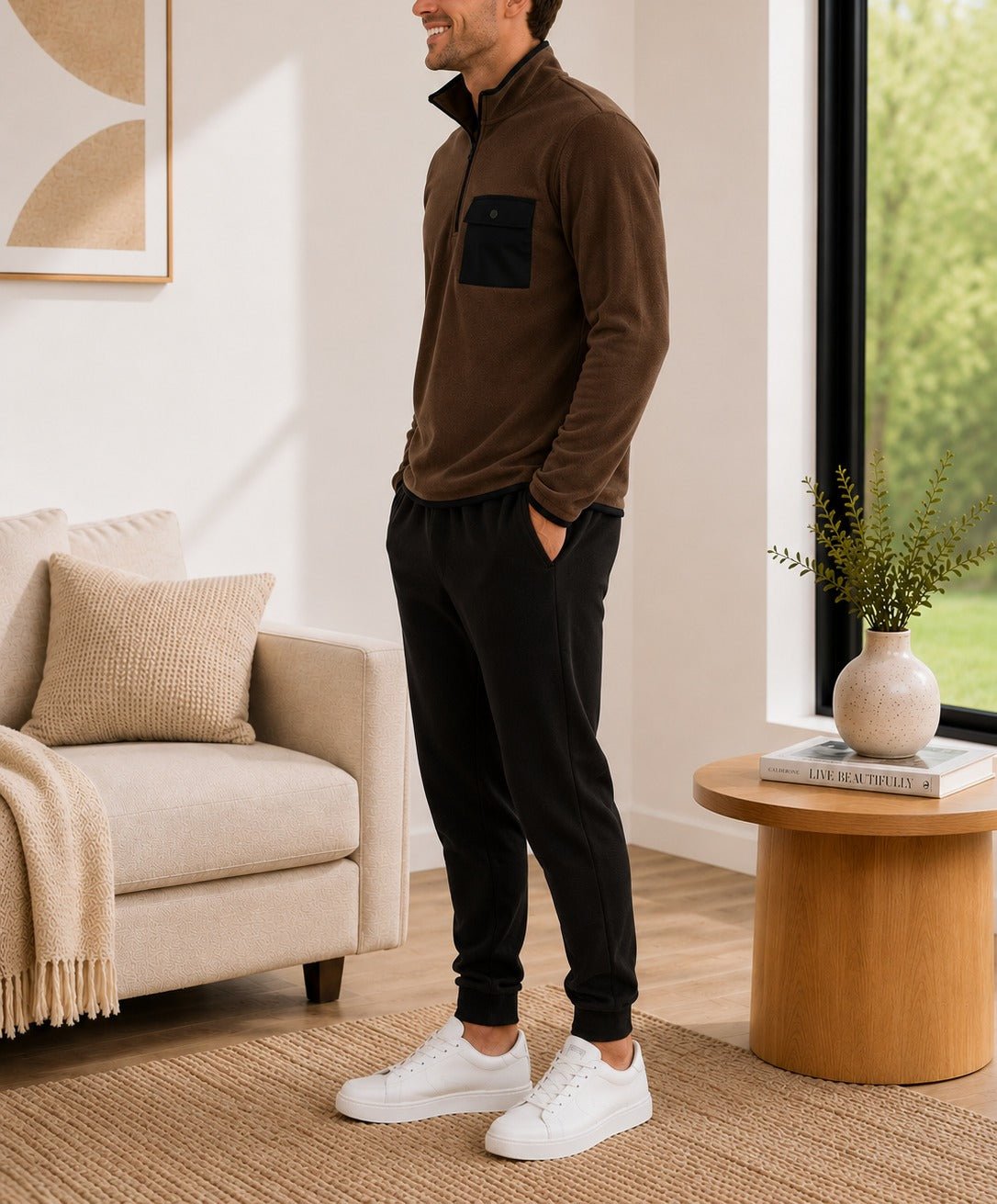 Mens Brown Fleece Sweater - StylePhase SA