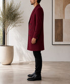Men's Burgundy Double Breasted Melton Coat - StylePhase SA