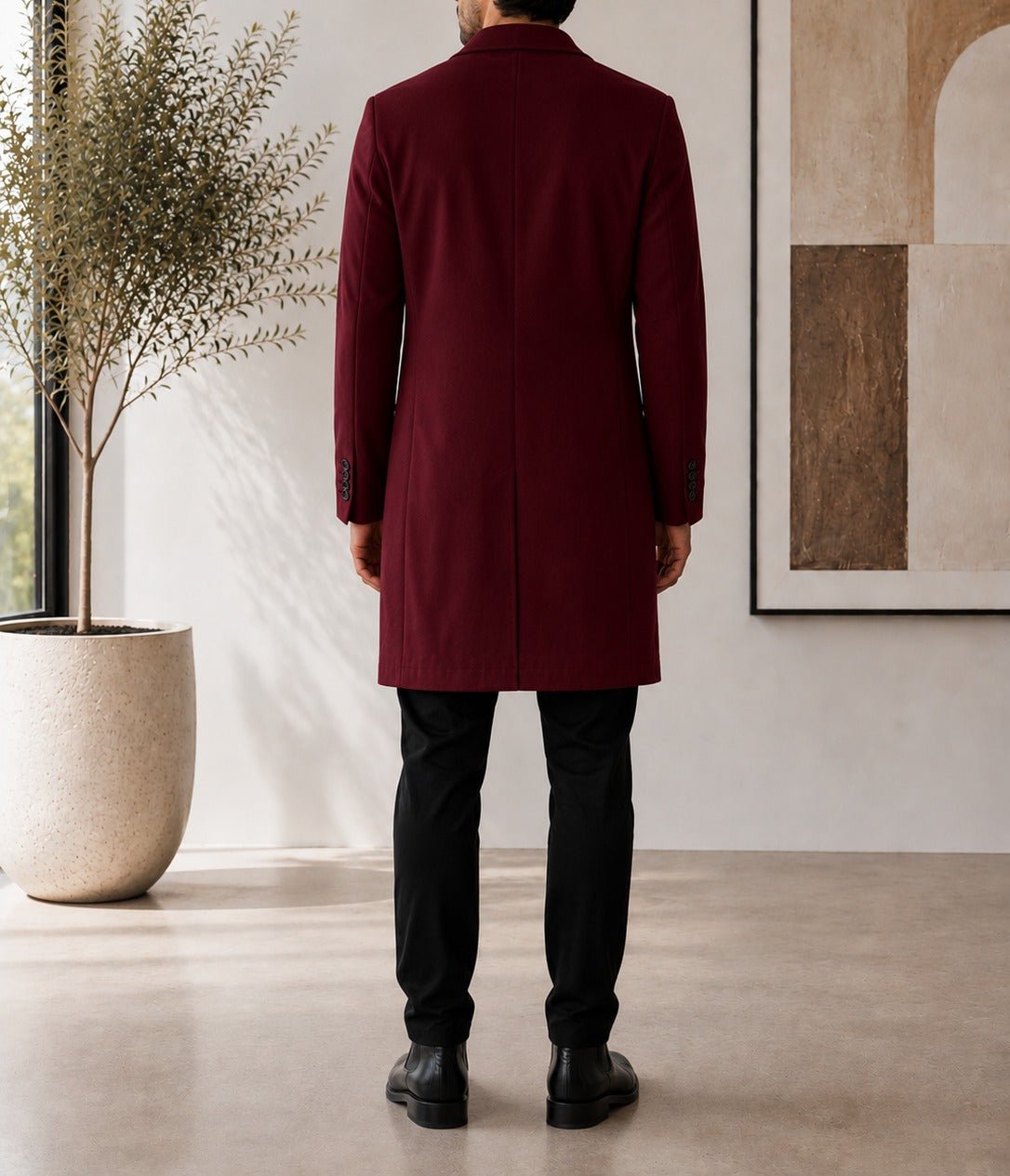 Men's Burgundy Double Breasted Melton Coat - StylePhase SA
