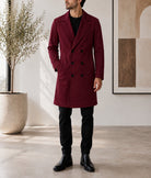 Men's Burgundy Double Breasted Melton Coat - StylePhase SA