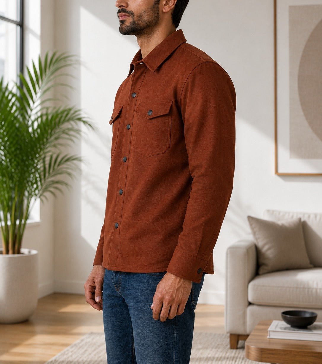Men's Burnt Umber Melton Shacket - StylePhase SA