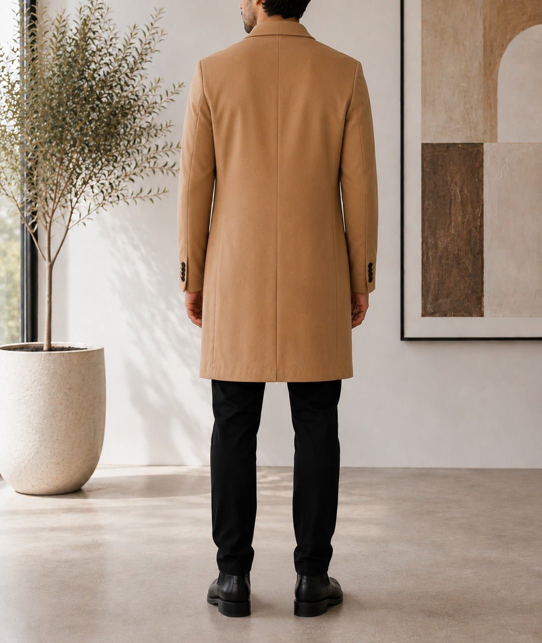 Men's Camel Double Breasted Melton Coat - StylePhase SA
