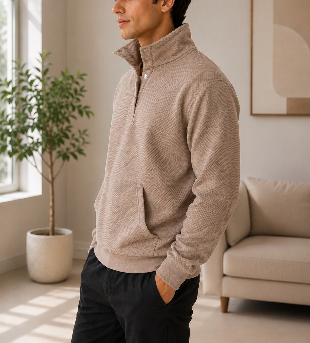 Mens Camel Kangaroo Pocket Sweater - StylePhase SA