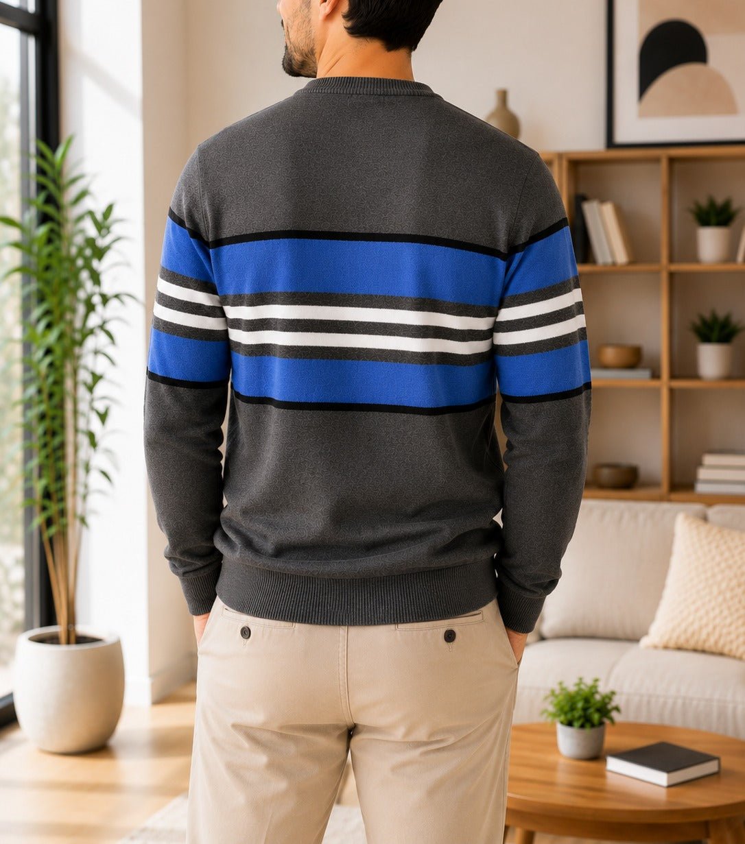 Men's Charcoal And Blue Stripe Knit Jersey - StylePhase SA