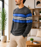 Men's Charcoal And Blue Stripe Knit Jersey - StylePhase SA