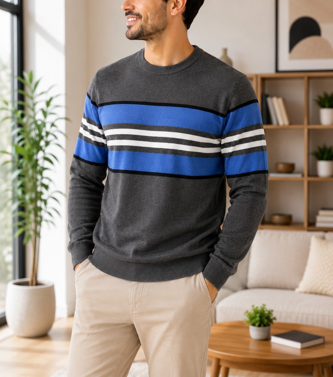Men's Charcoal And Blue Stripe Knit Jersey - StylePhase SA