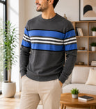 Men's Charcoal And Blue Stripe Knit Jersey - StylePhase SA