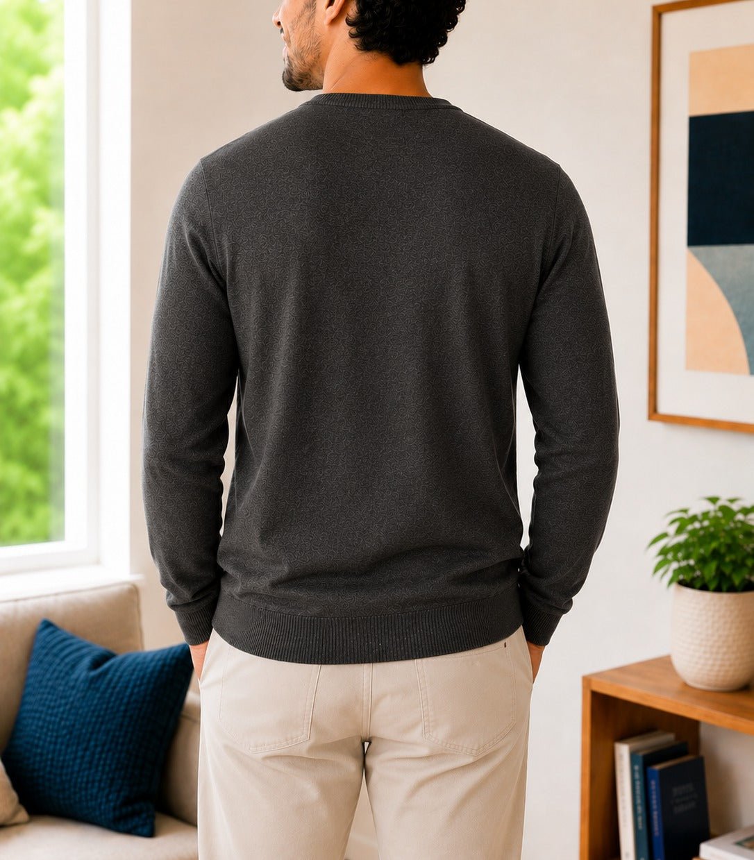 Men's Charcoal Printed Knit Jersey - StylePhase SA
