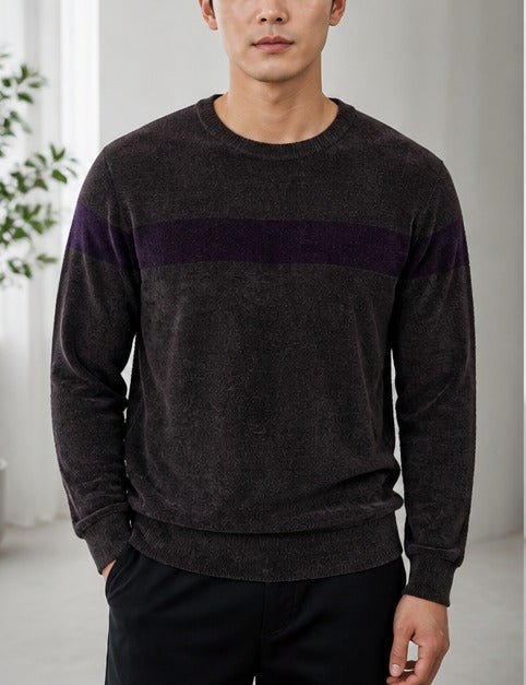 Men's Chocolate Brown Stripe Round Neck Sweater - StylePhase SA