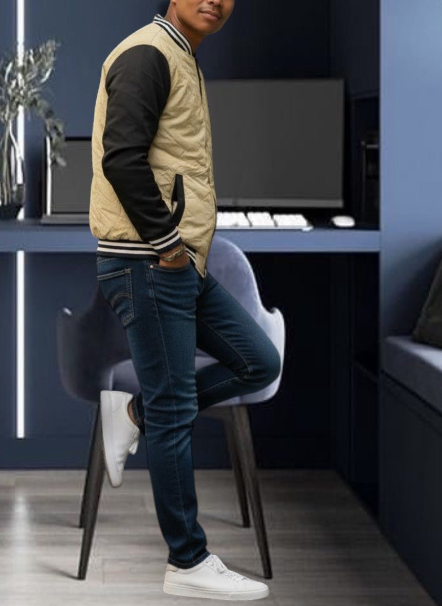 Mens Cream Printed Zip Jacket - StylePhase SA