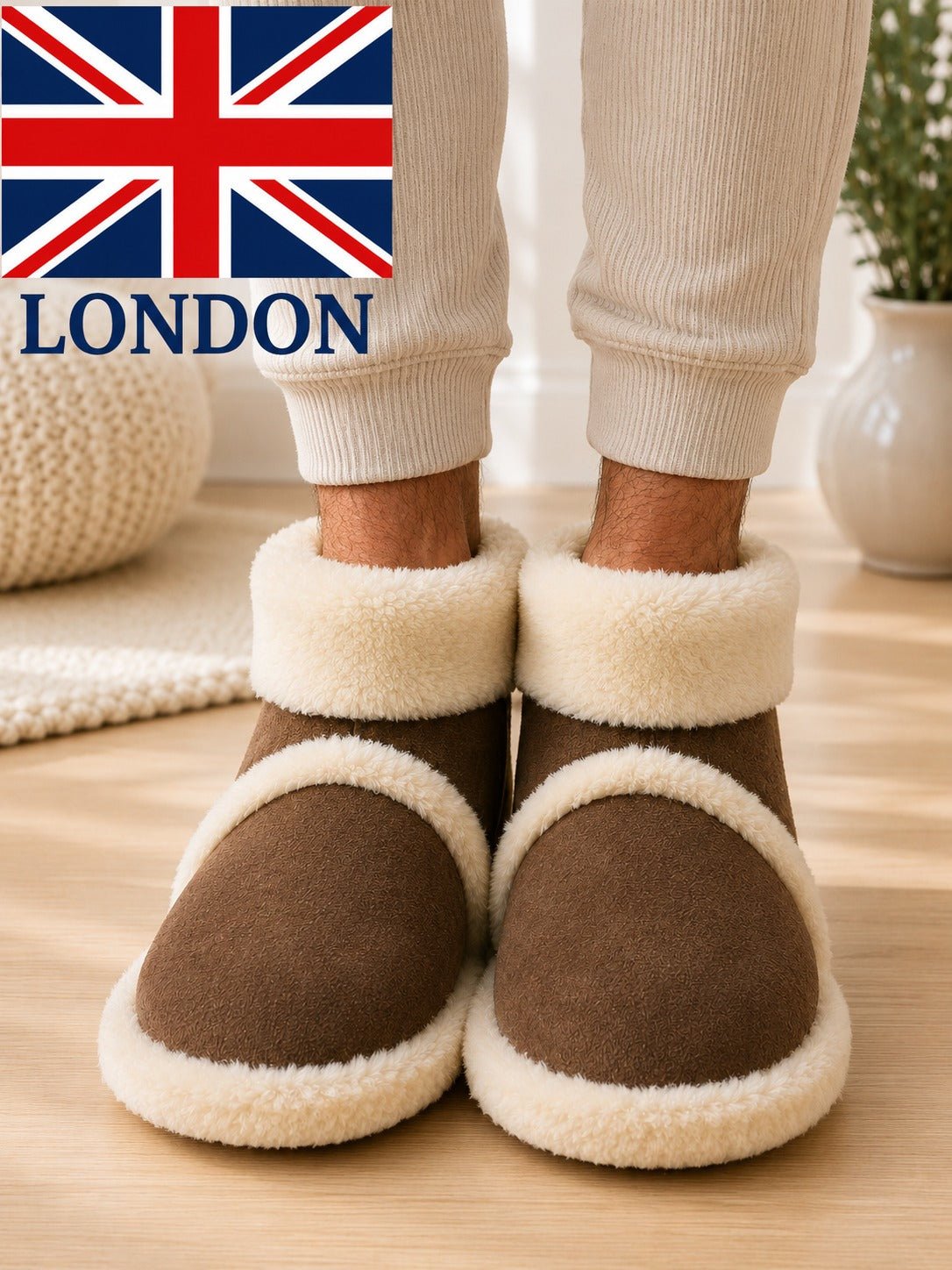 Mens Dark Brown Faux Fur Warm Shoe - StylePhase SA