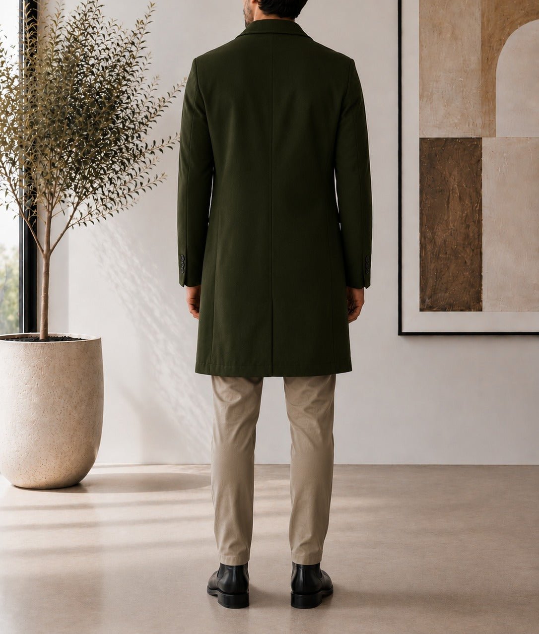 Men's Dark Green Double Breasted Melton Coat - StylePhase SA