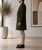 Men's Dark Green Double Breasted Melton Coat - StylePhase SA