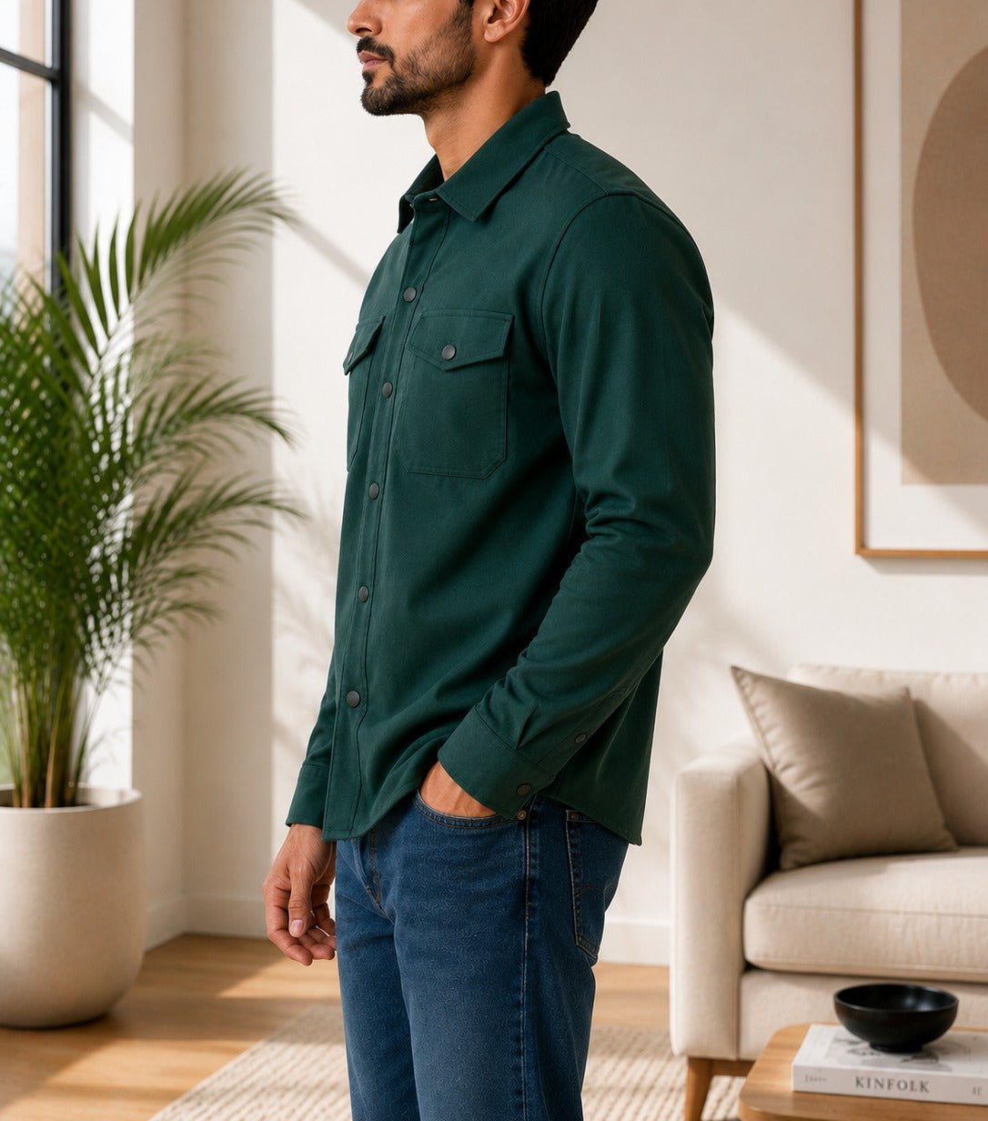 Men's Dark Green Melton Shacket - StylePhase SA