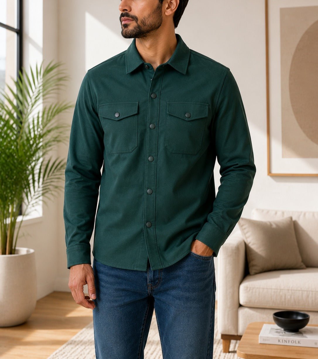Men's Dark Green Melton Shacket - StylePhase SA