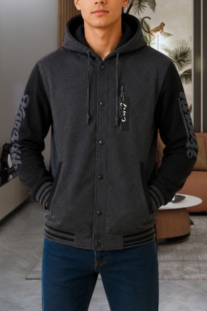 Mens Dark Grey N Printed Hoody Jacket - StylePhase SA