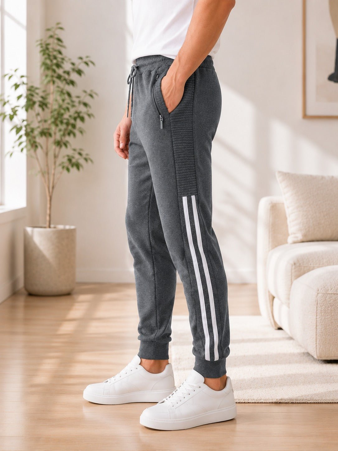 Men's Dark Grey Stripe Track Pants - StylePhase SA