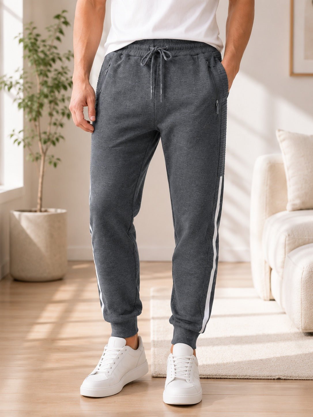 Men's Dark Grey Stripe Track Pants - StylePhase SA