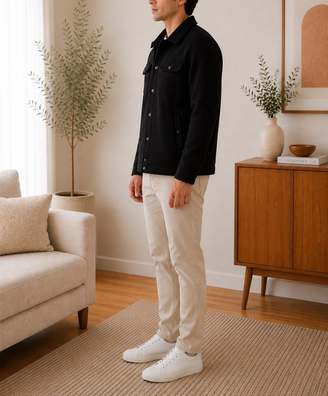 Mens Fur Lined Black Flat Pocket Jacket - StylePhase SA