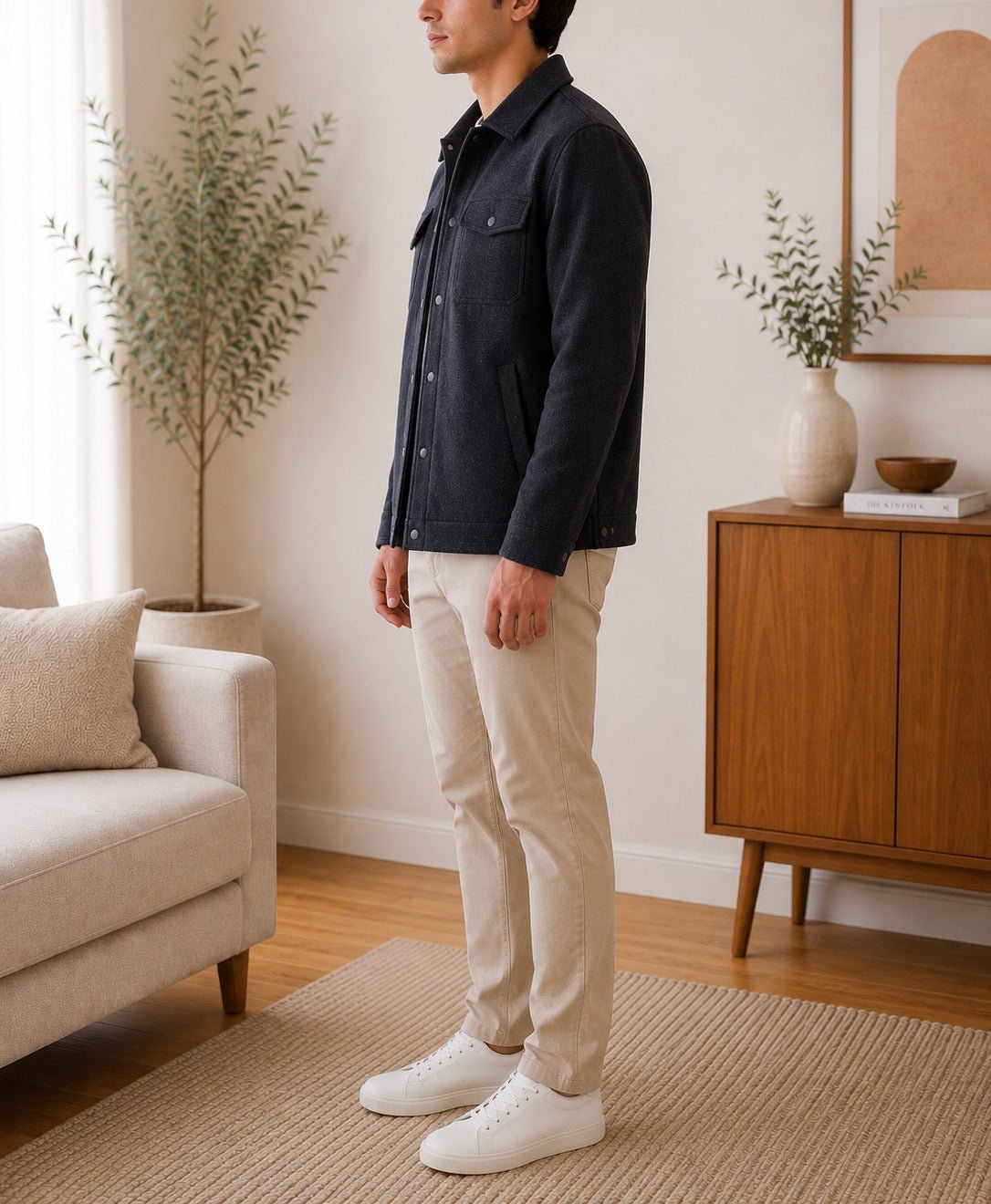 Mens Fur Lined Charcoal Flat Pocket Jacket - StylePhase SA