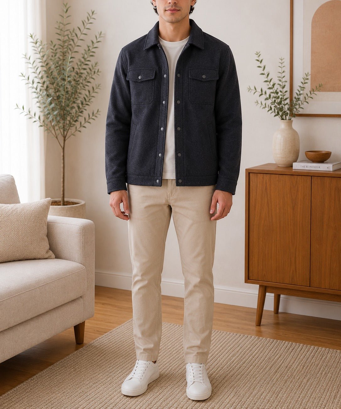 Mens Fur Lined Charcoal Flat Pocket Jacket - StylePhase SA