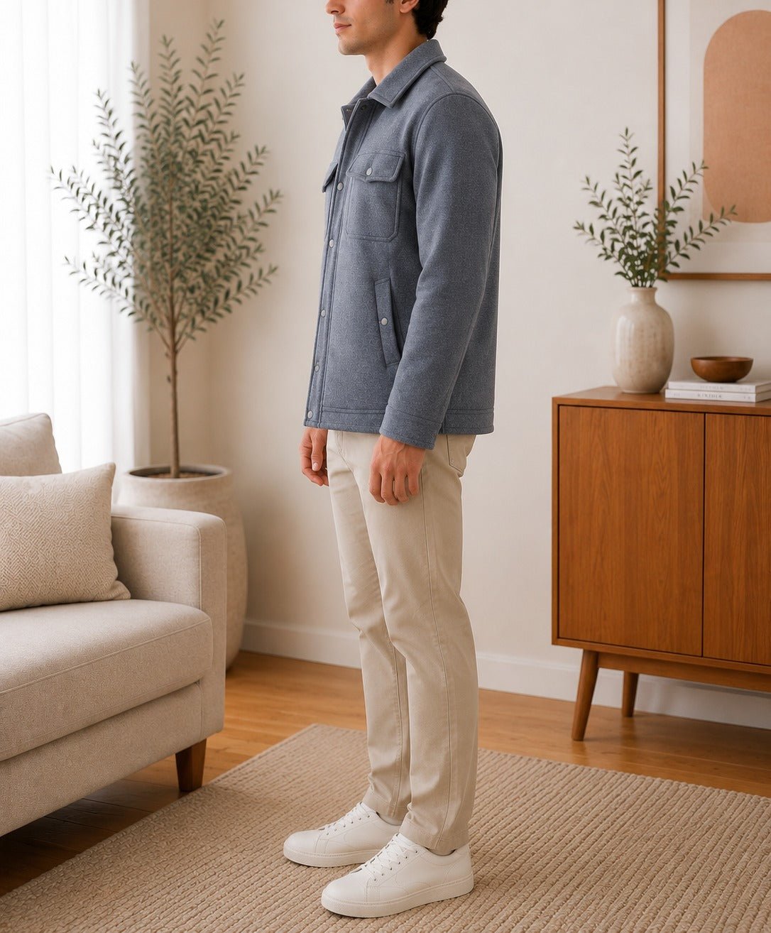 Mens Fur Lined Grey Flat Pocket Jacket - StylePhase SA