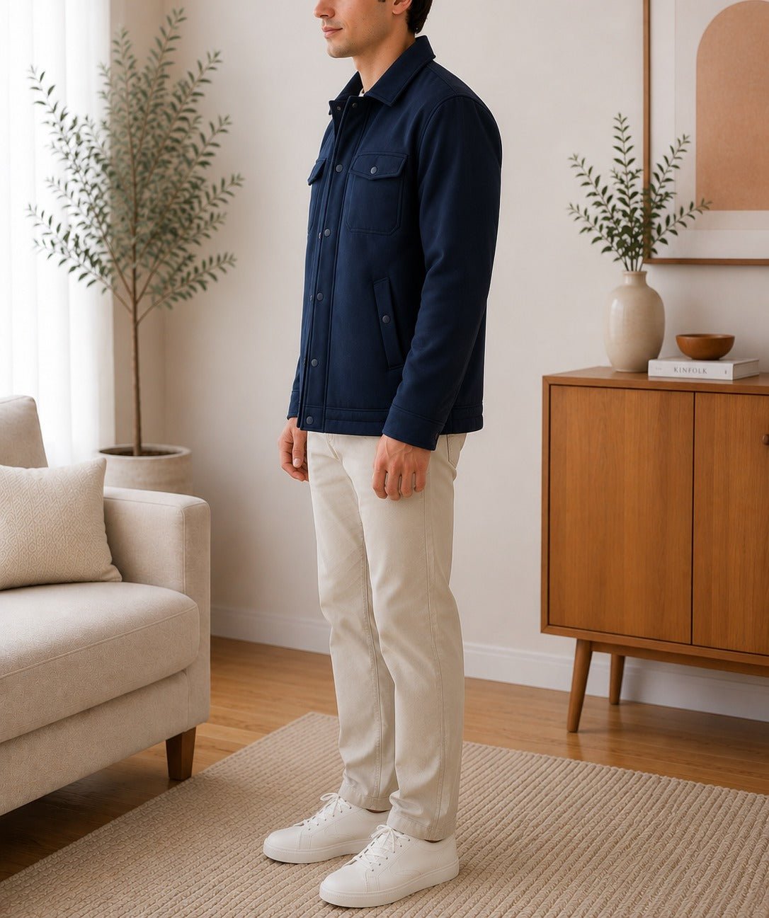 Mens Fur Lined Navy Flat Pocket Jacket - StylePhase SA