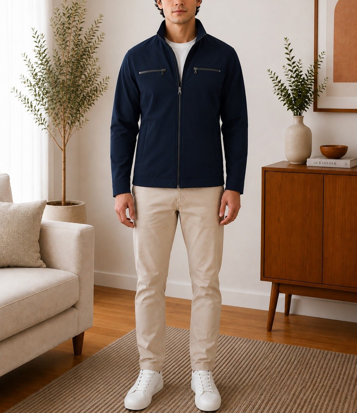 Mens Fur Zip Navy Pocket Jacket - StylePhase SA