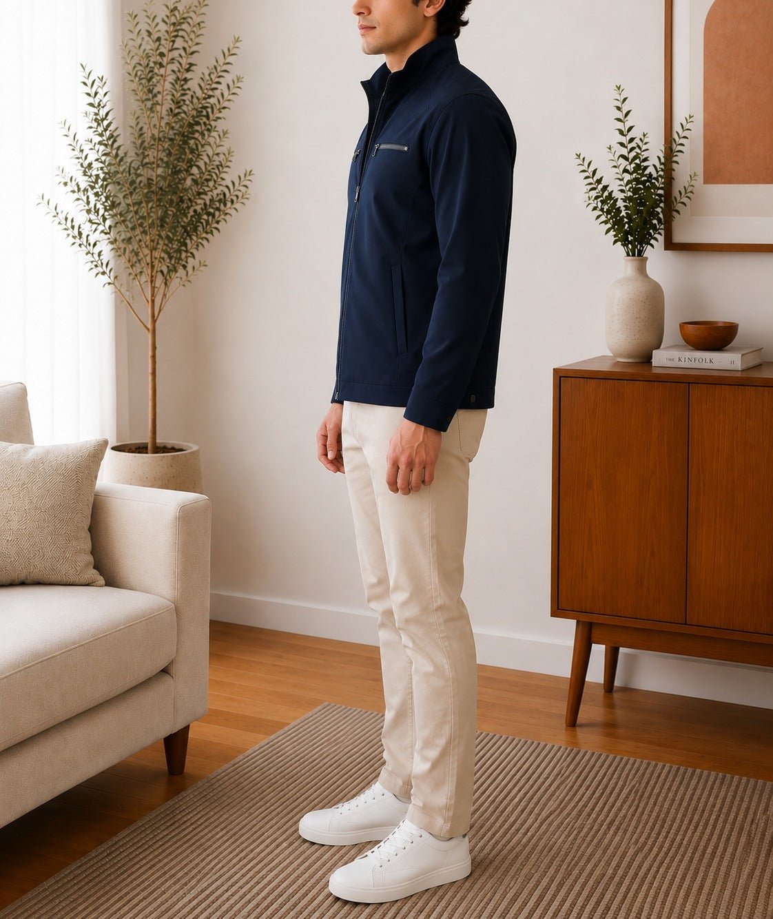 Mens Fur Zip Navy Pocket Jacket - StylePhase SA