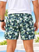 Back view of men's green camouflage shorts