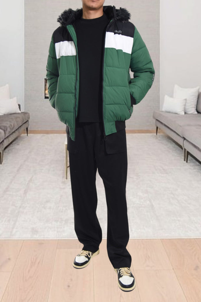 Mens Green Fur Hoody Jacket - StylePhase SA