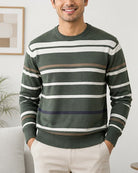 Men's Green Stripe Round Neck Sweater - StylePhase SA