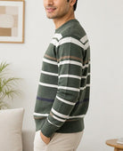 Men's Green Stripe Round Neck Sweater - StylePhase SA