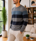 Men's Grey And Blue Stripe Knit Jersey - StylePhase SA