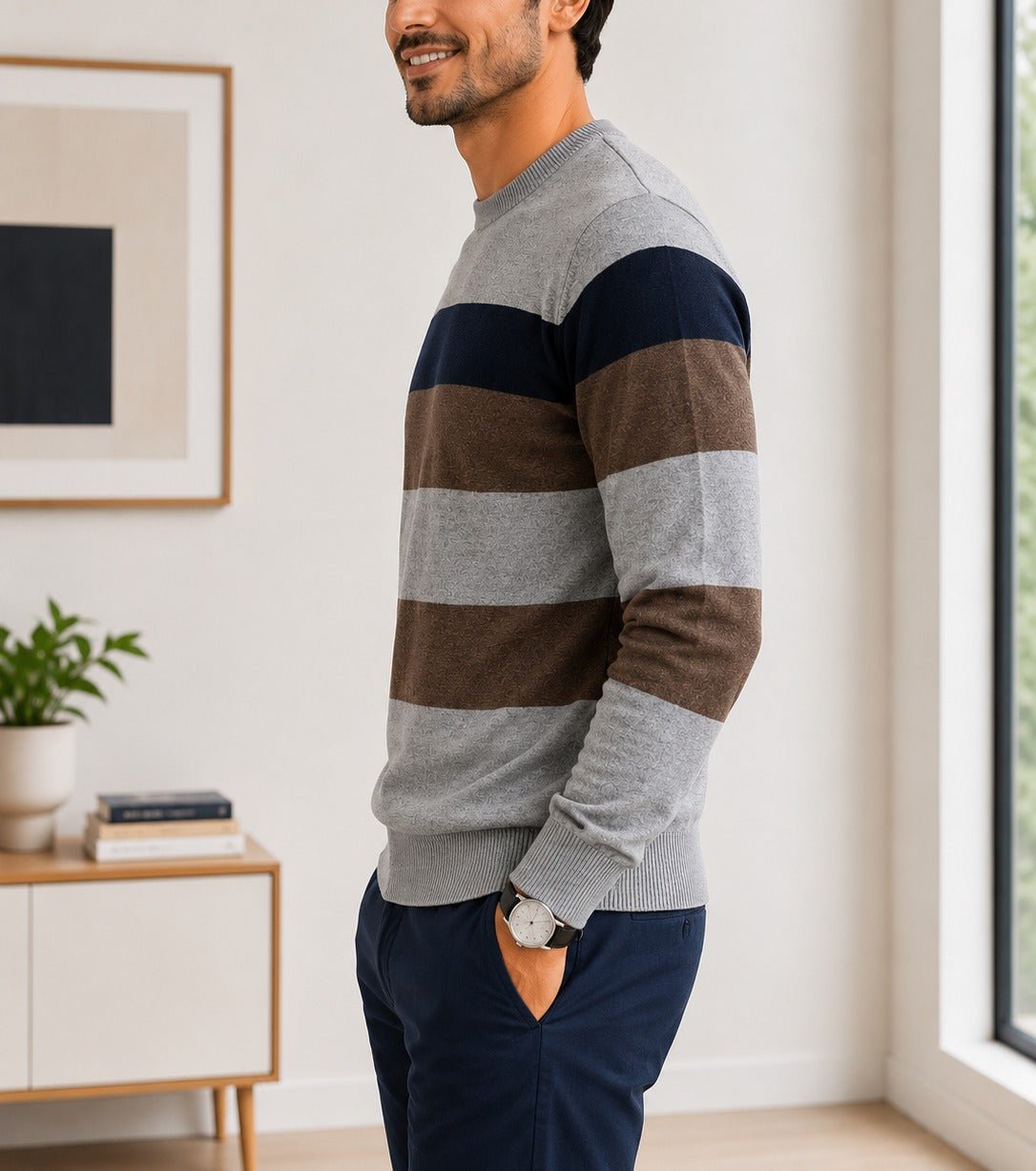 Men's Grey And Brown Knit Jersey - StylePhase SA