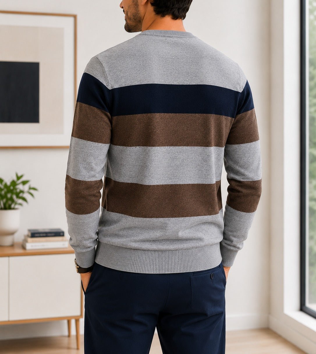 Men's Grey And Brown Knit Jersey - StylePhase SA
