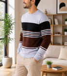Men's Grey And Brown Stripe Knit Jersey - StylePhase SA