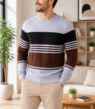 Men's Grey And Brown Stripe Knit Jersey - StylePhase SA
