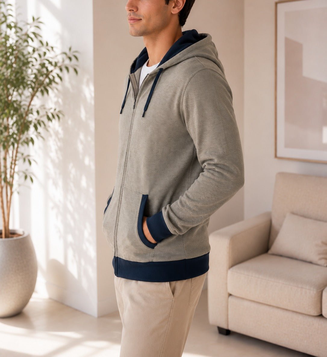 Mens Grey And Navy Front Waffle Jacket - StylePhase SA