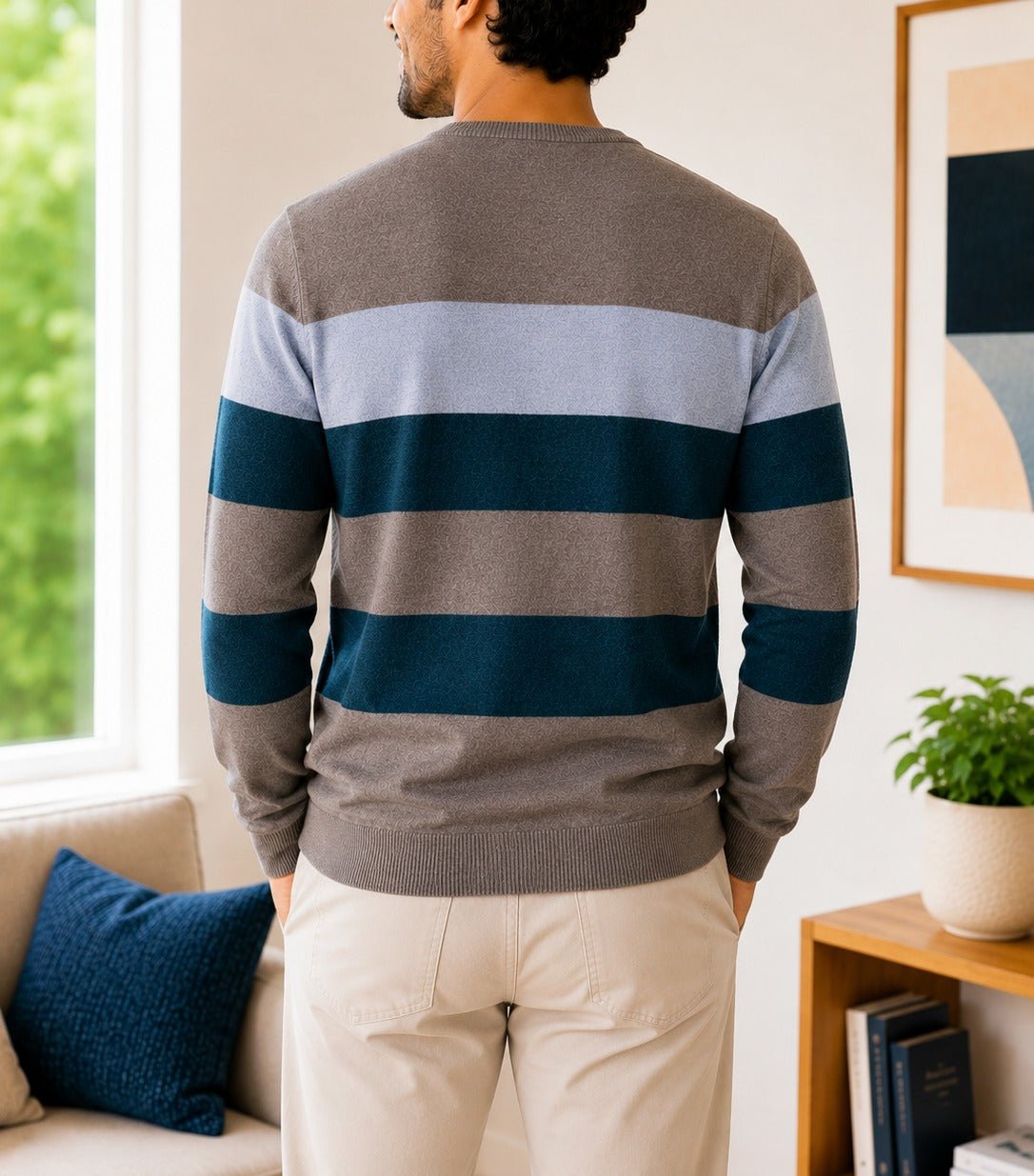 Men's Grey And Navy Knit Jersey - StylePhase SA