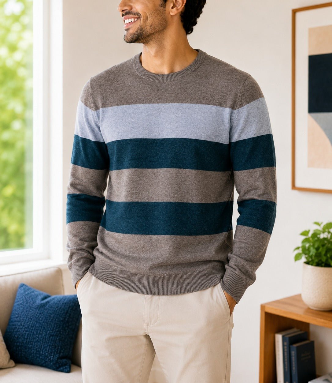 Men's Grey And Navy Knit Jersey - StylePhase SA