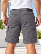 Men's grey cargo shorts back view