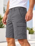 Men's grey cargo shorts side view